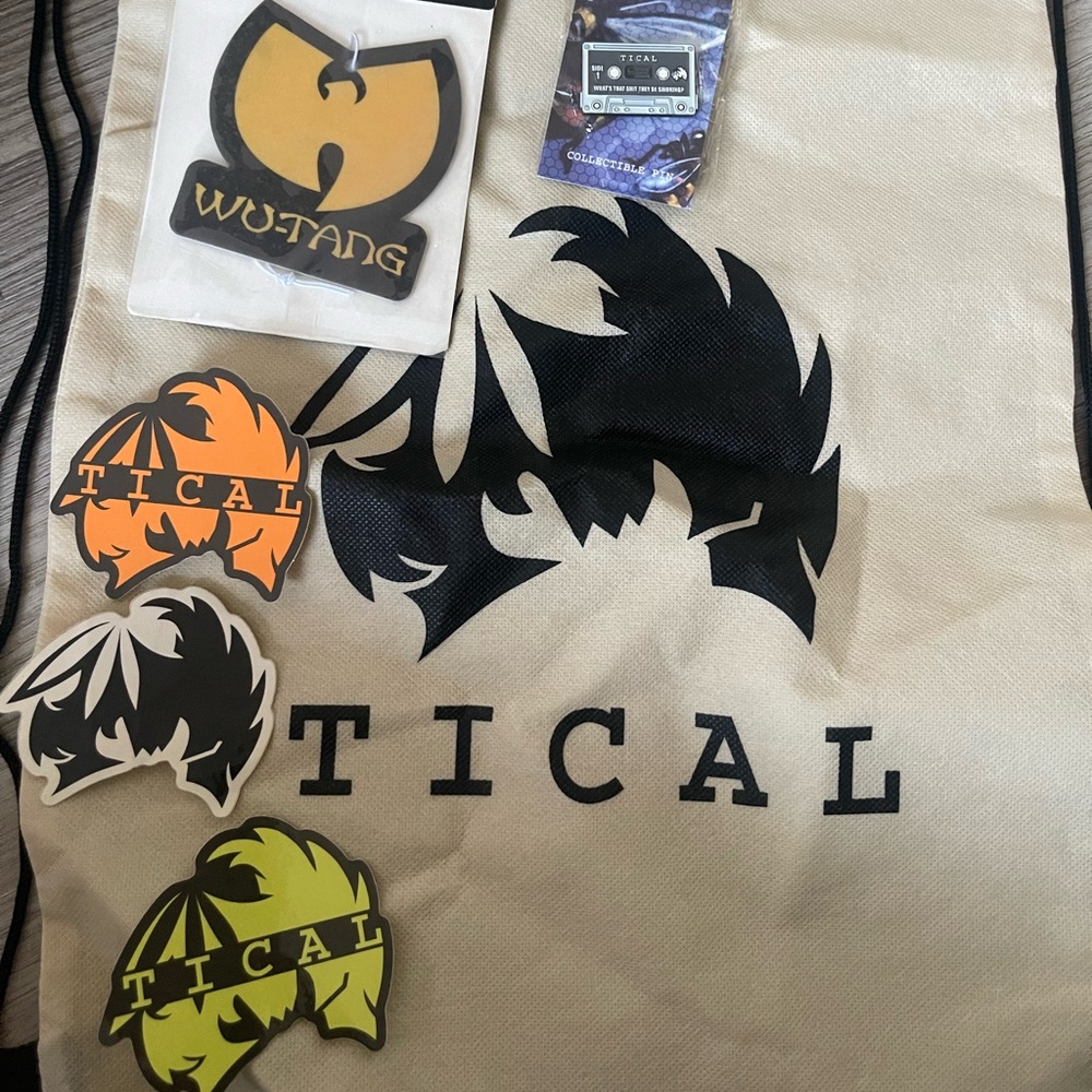 Wu Tang Clan air freshener, drawstring, stickers and Pin